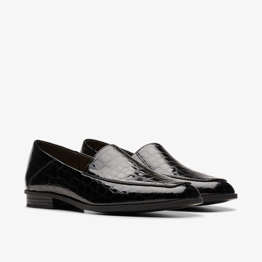 Clarks Women's 11 Sarafyna Freva Black Croc Embossed Slip-on Loafers
